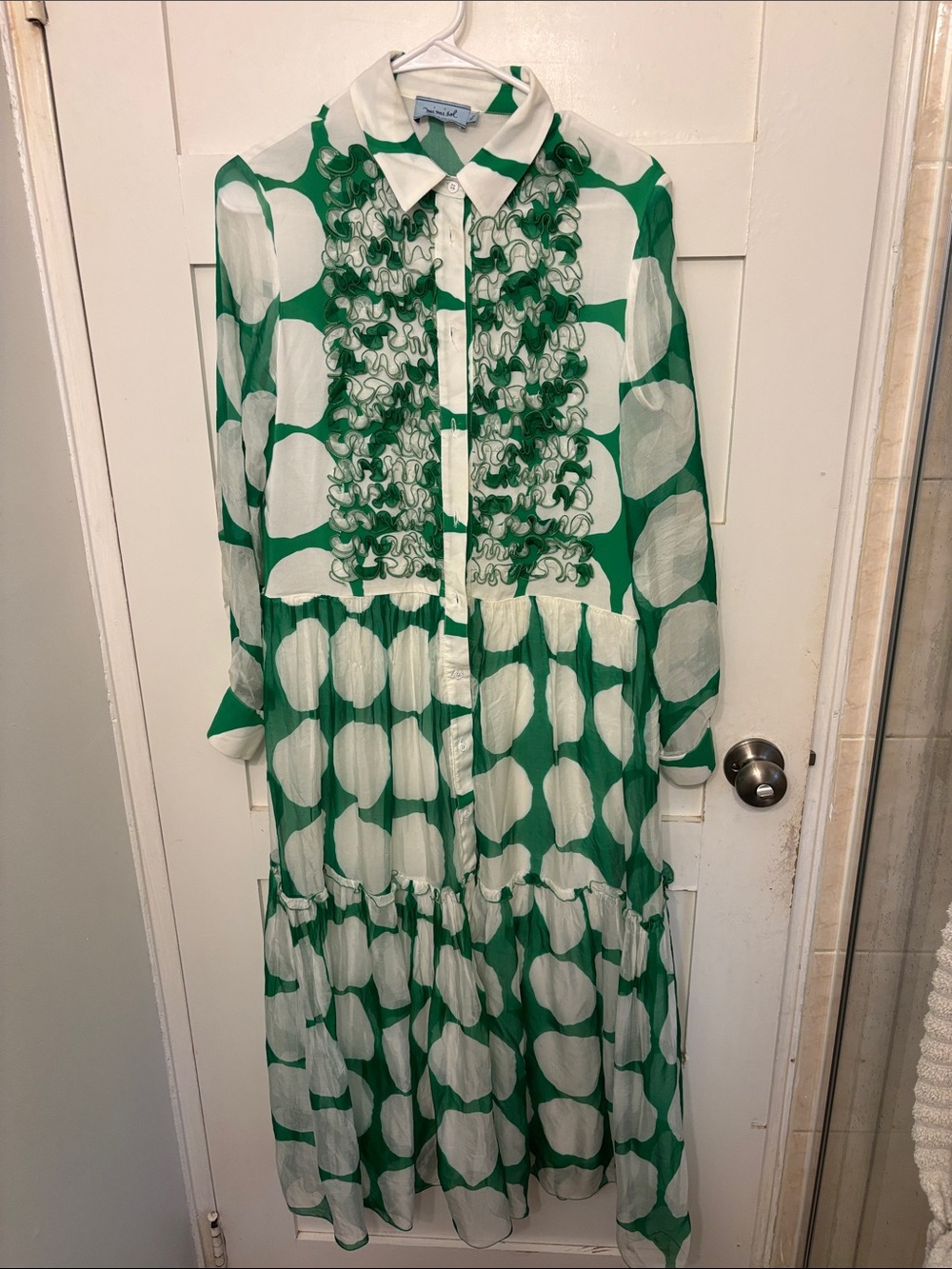 mi mi sol Green and White Polka Dot Ruffle dress 16y